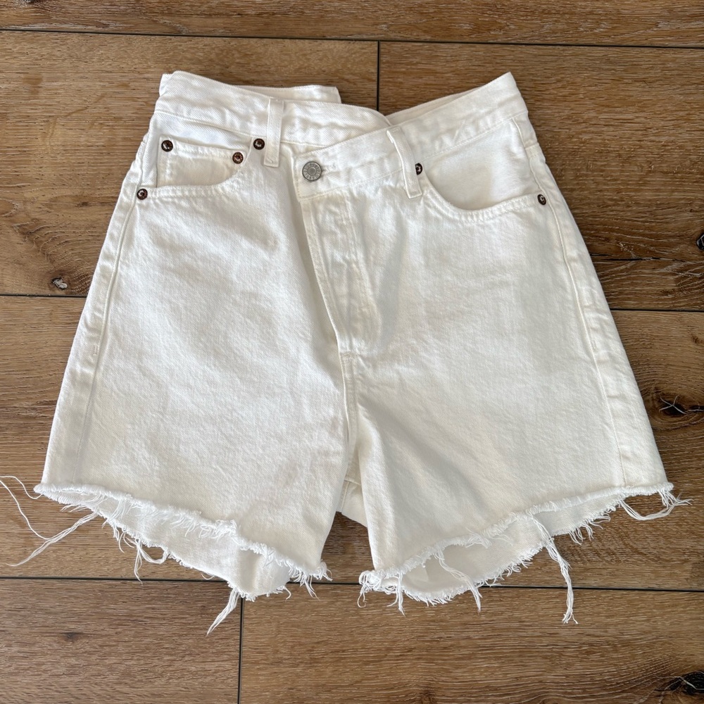 Agolde White Criss Cross Denim Shorts Size 24